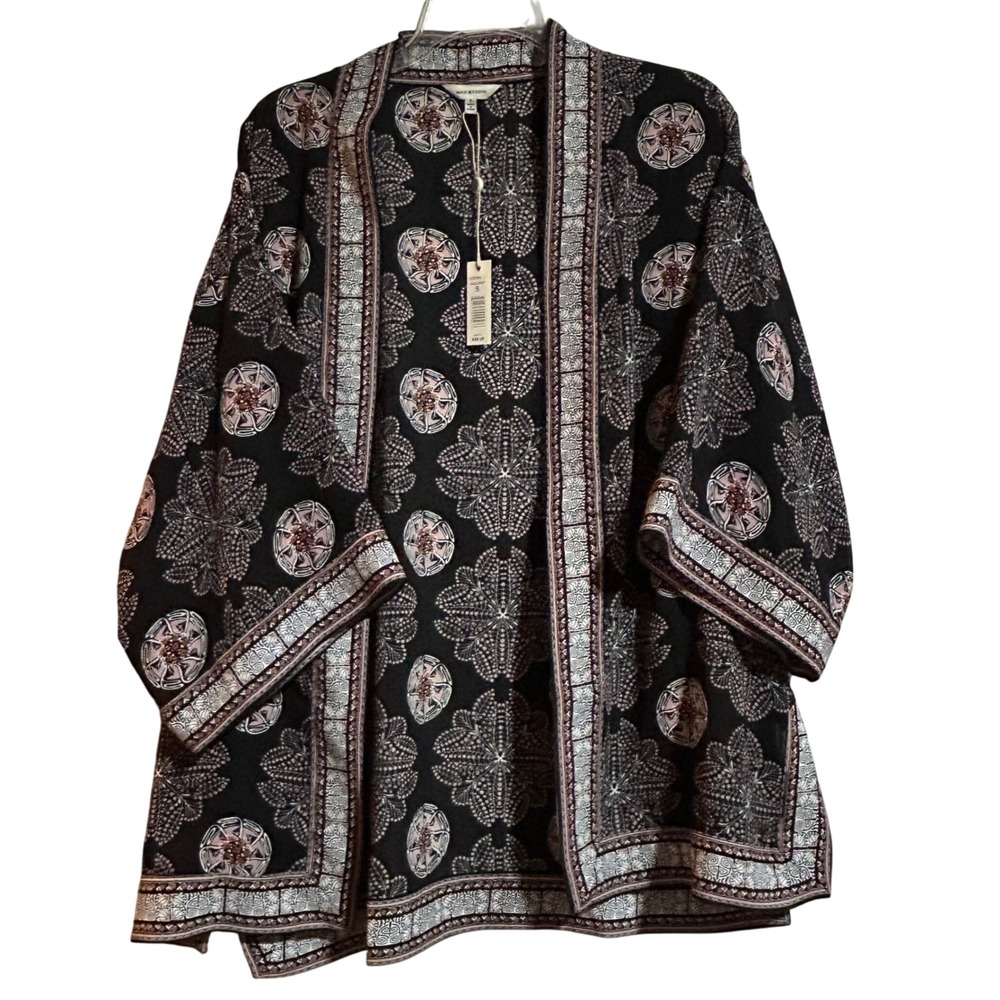 Max Studio Floral Kimono Black/Pink Size Small 29" Length‎ NWT